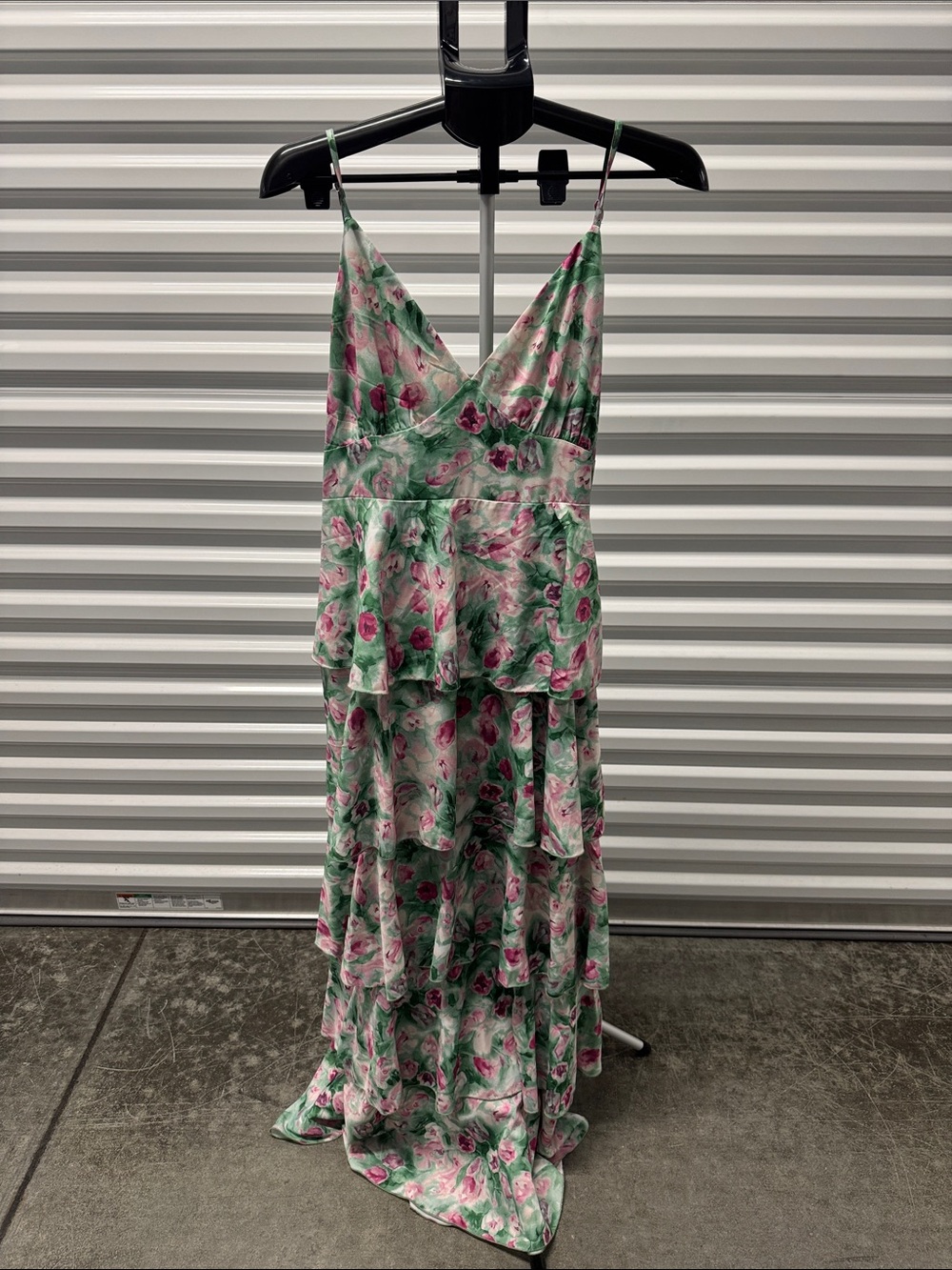 DAVI & DANI Sage Green Maxi Dress with Pink Floral Print